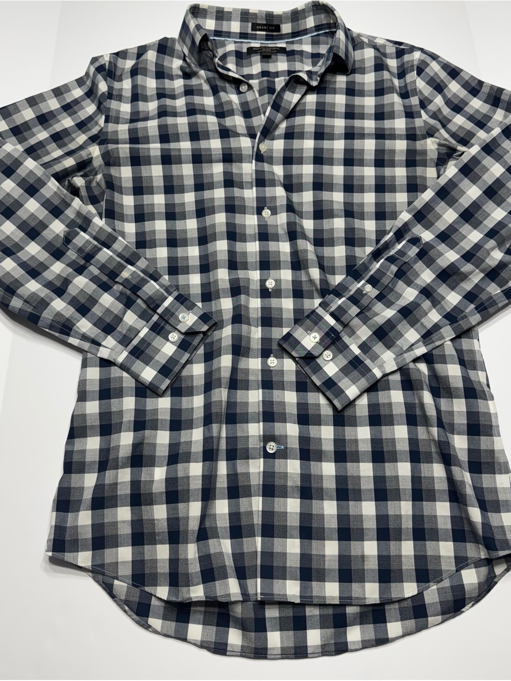 Banana Republic Navy and White Plaid Button-Down Shirt
